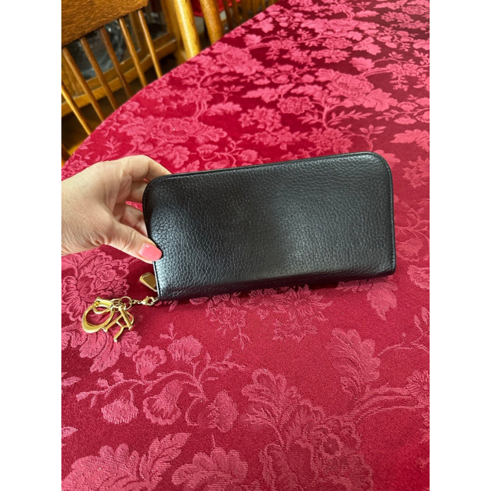 Christian Dior Black & Teal Leather Long Zip Wallet w/Dior Charm